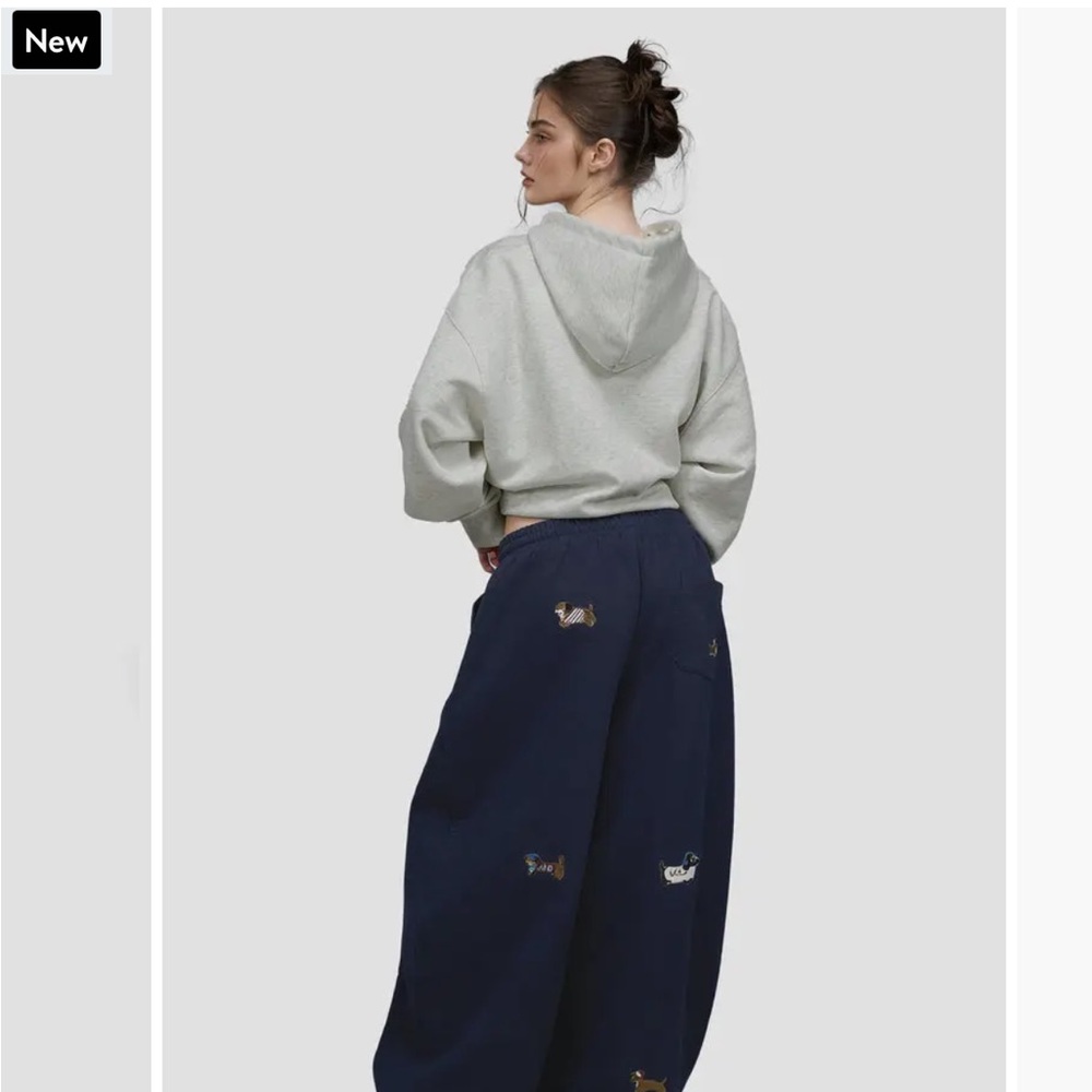 Aelfric Eden Navy Sweats w dauschund motif stitched on.